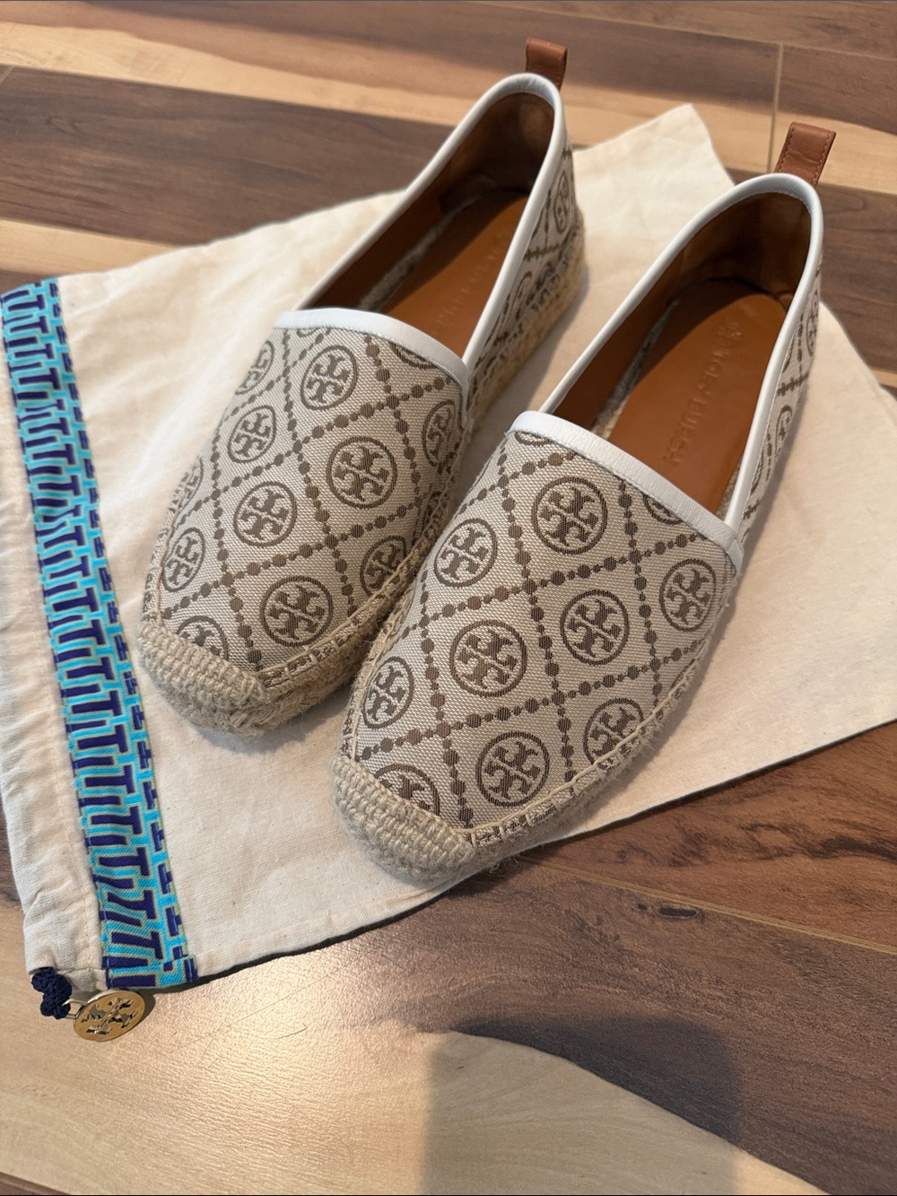 Tory Burch Beige Canvas Logo Espadrille Slip-Ons